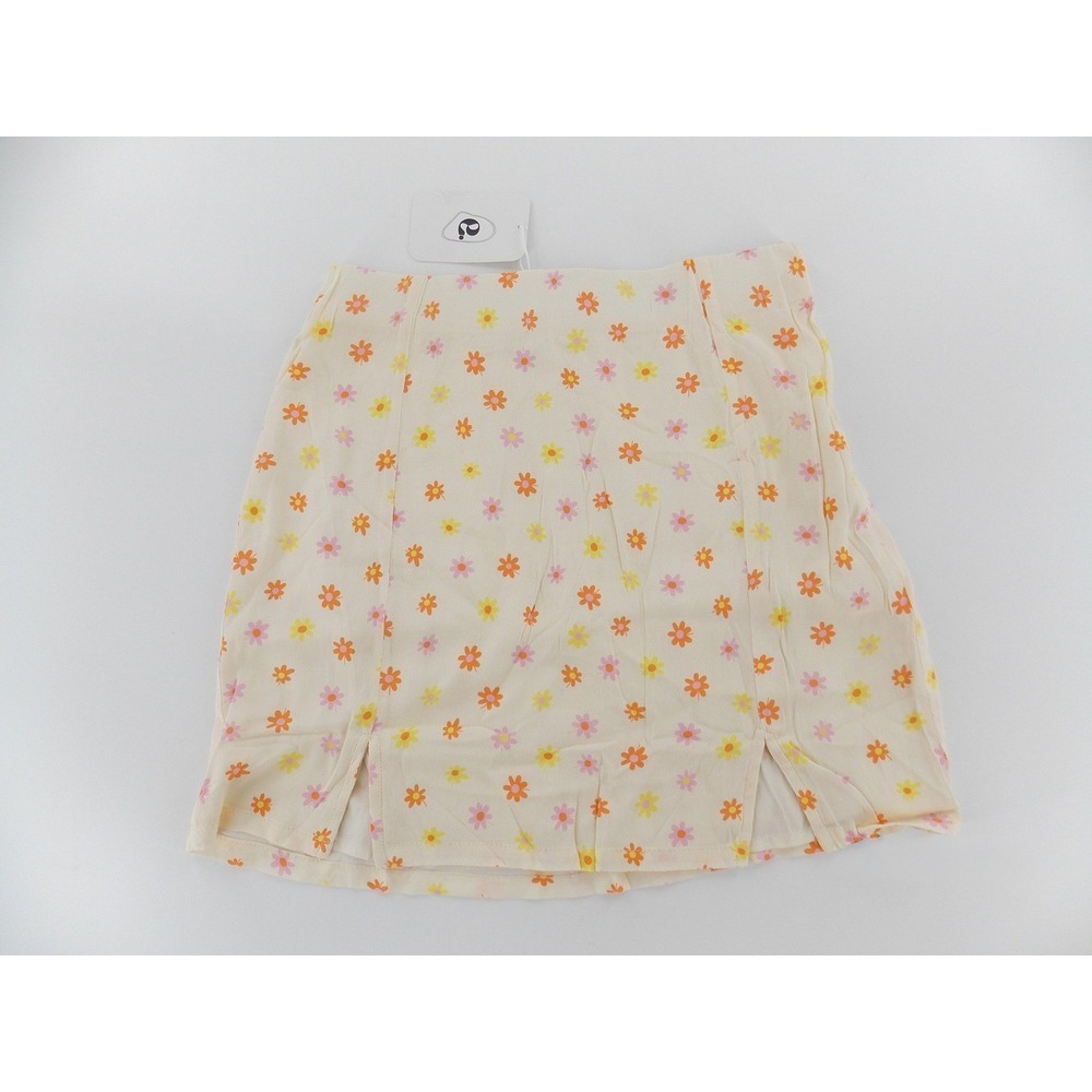 Elodie Mini Skirt Ditsy Floral Slit Front Y2K Size Medium Cream‎ Orange Pink